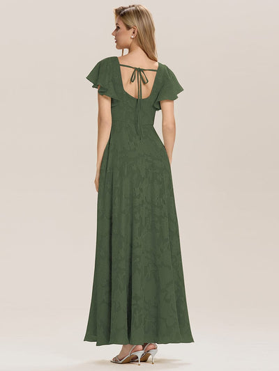 A-Line Chiffon Ruffle Sleeve Evening Dress #color_Eucalyptus