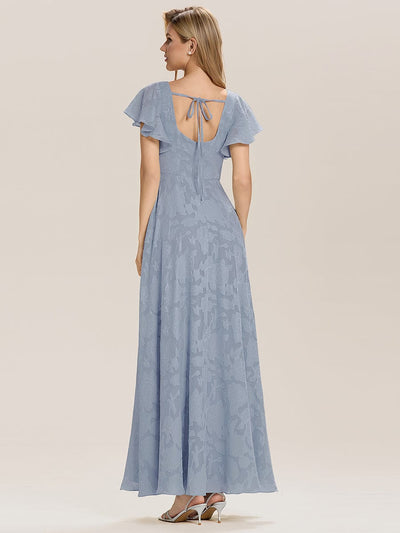 A-Line Chiffon Ruffle Sleeve Evening Dress #color_Light Blue