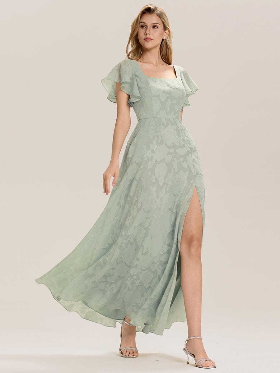 evergreen formal dress Chic Tie-Front Chiffon Ruffle Sleeve Evening for Elegant Occasions Evergreen bridesmaid dresses
