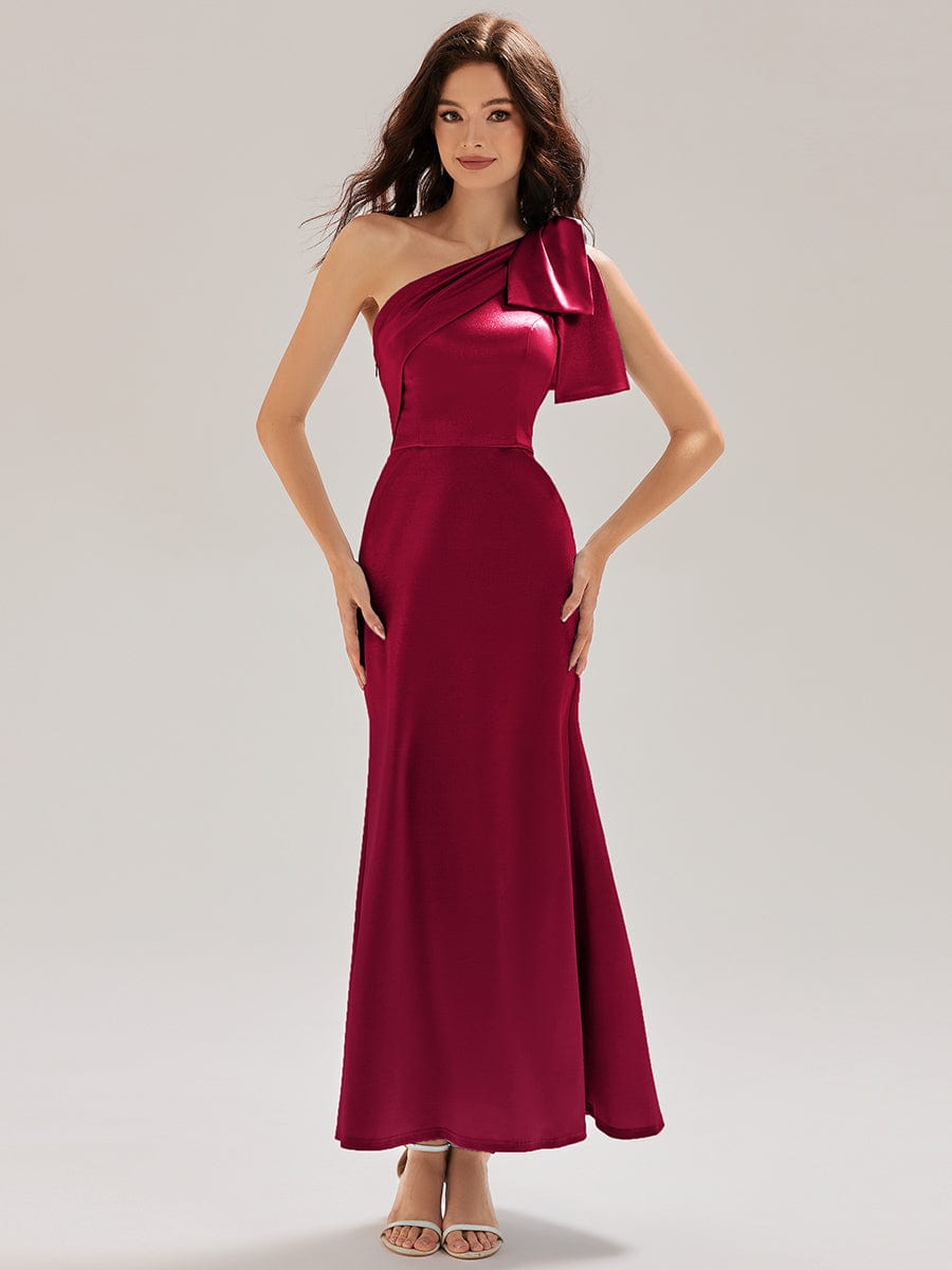 One Shoulder Satin Mermaid Dress #color_Burgundy