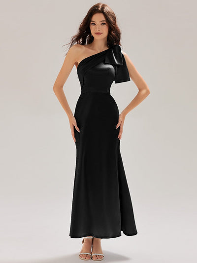 One Shoulder Satin Mermaid Dress #color_Black