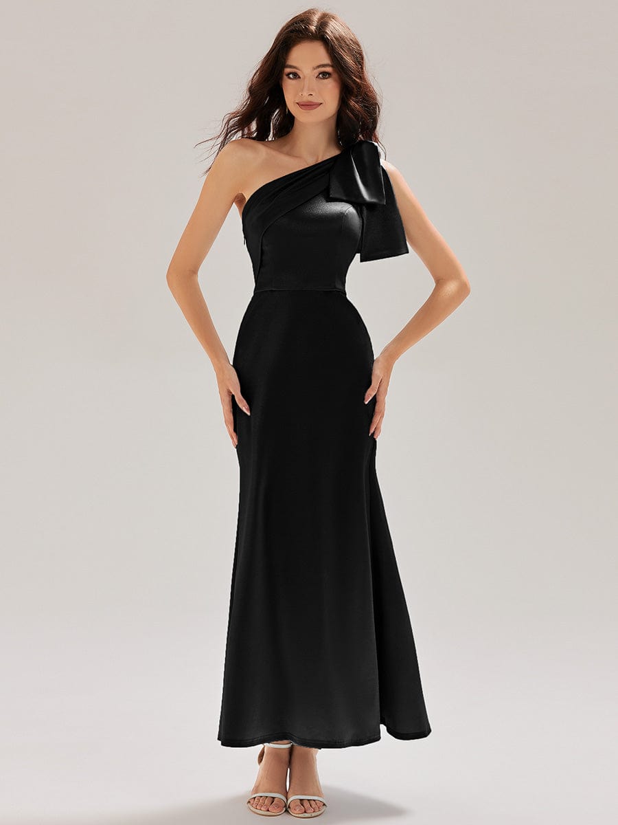 One Shoulder Satin Mermaid Dress #color_Black