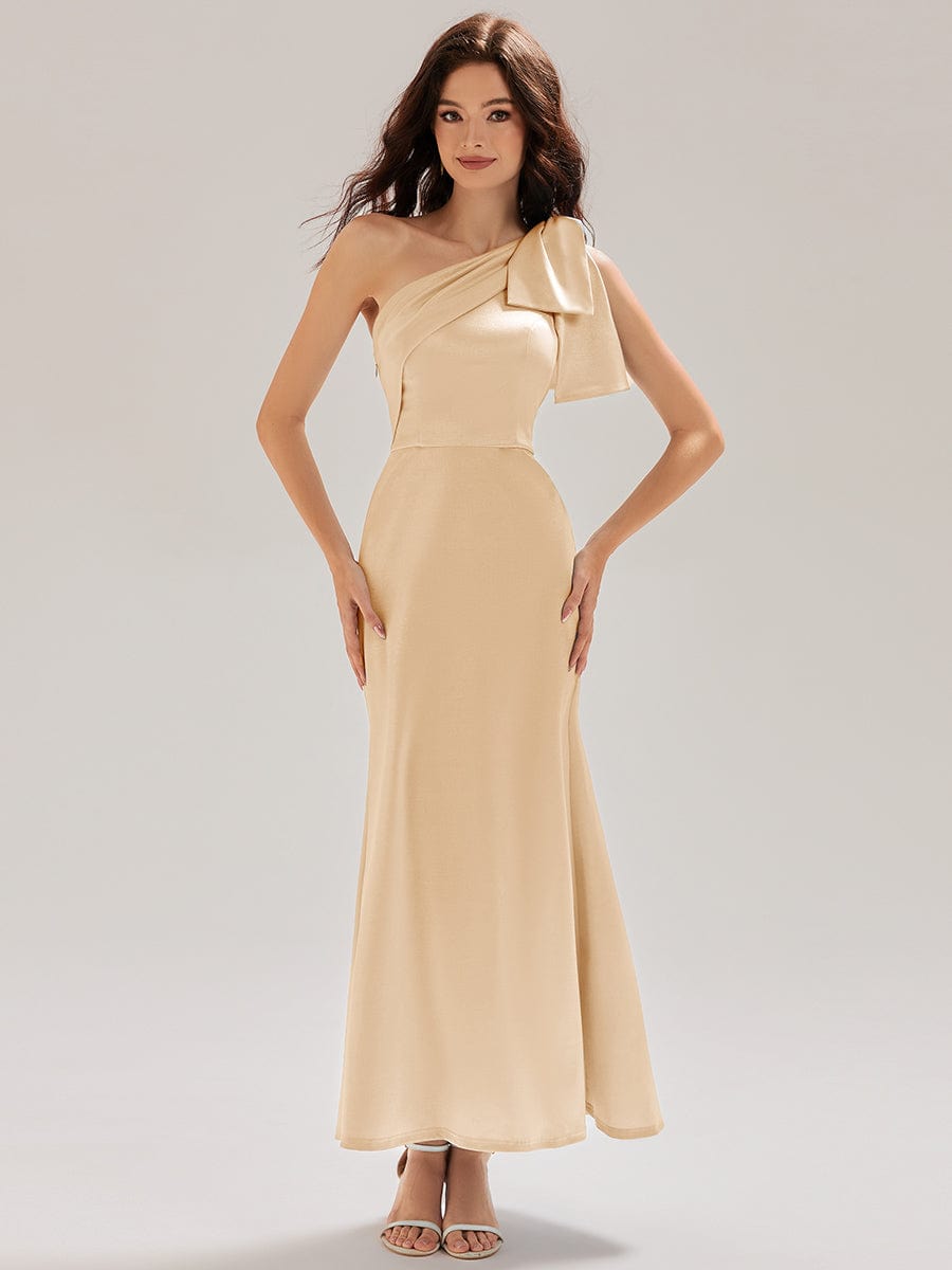 One Shoulder Satin Mermaid Dress #color_Champagne
