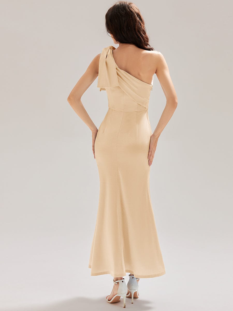 One Shoulder Satin Mermaid Dress #color_Champagne