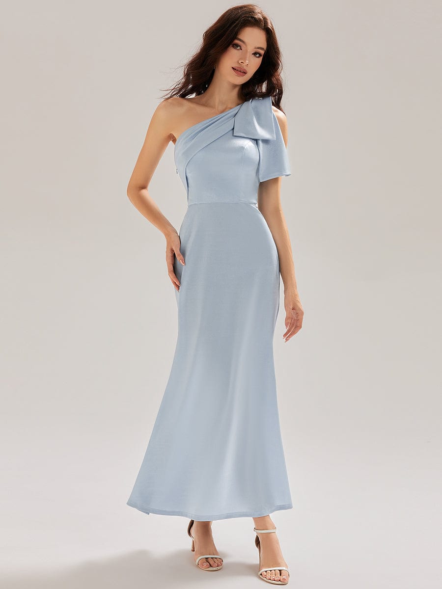 One Shoulder Satin Mermaid Dress #color_Light Blue