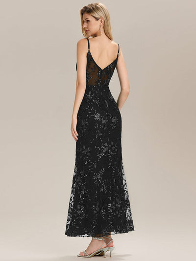 See-through Sequin Mermaid Evening Dress #color_Black