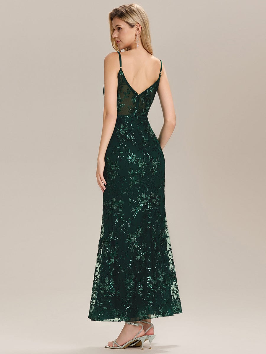 See-through Sequin Mermaid Evening Dress #color_Dark Green