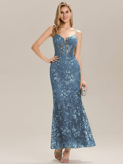 See-through Sequin Mermaid Evening Dress #color_Dusty Blue