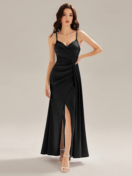 Flowing Ribbons Satin Sleeveless Evening Dress
