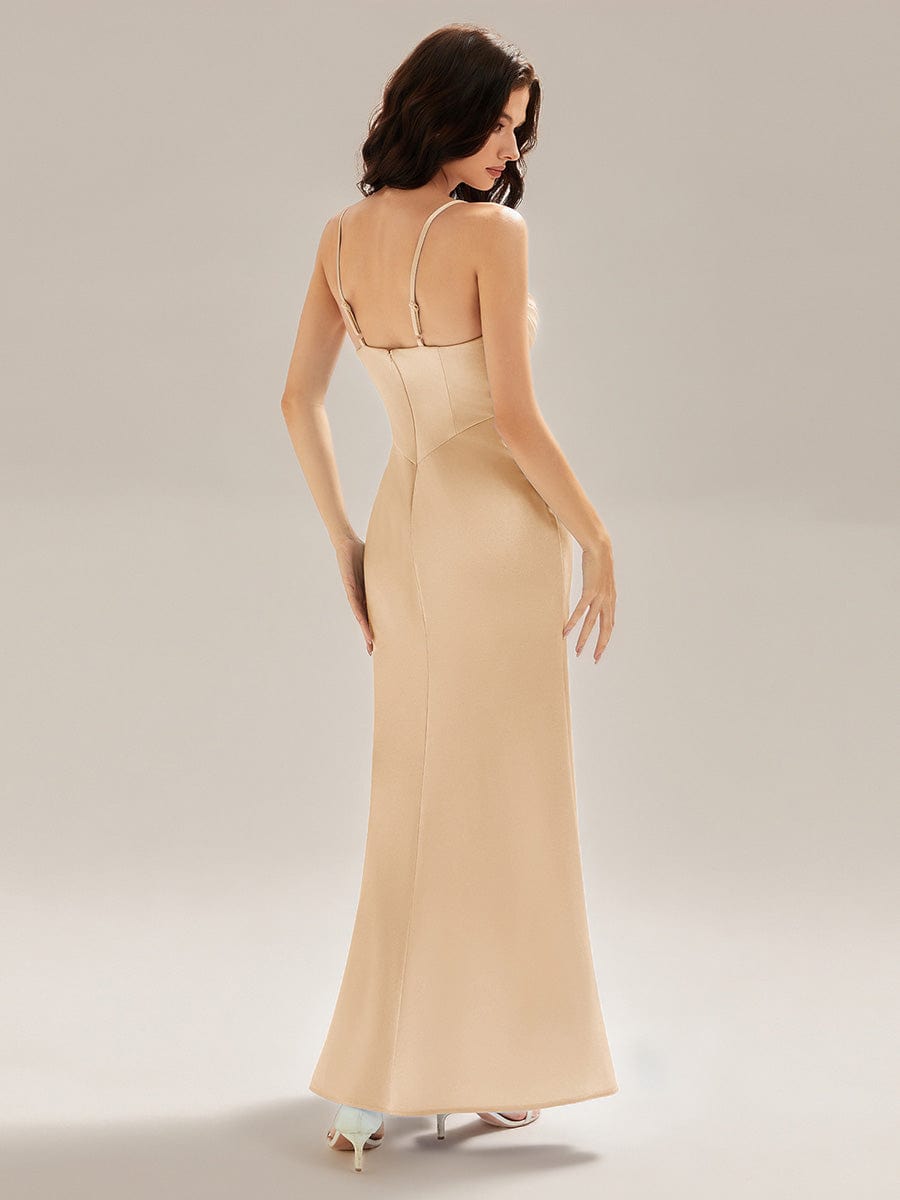 Flowing Ribbons Satin High Slit Dress #color_Champagne