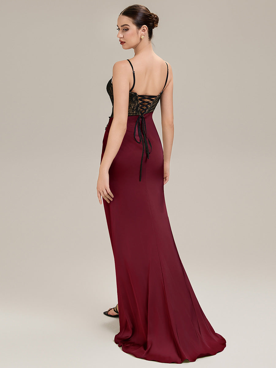 Applique Satin Sleeveless Evening Dress