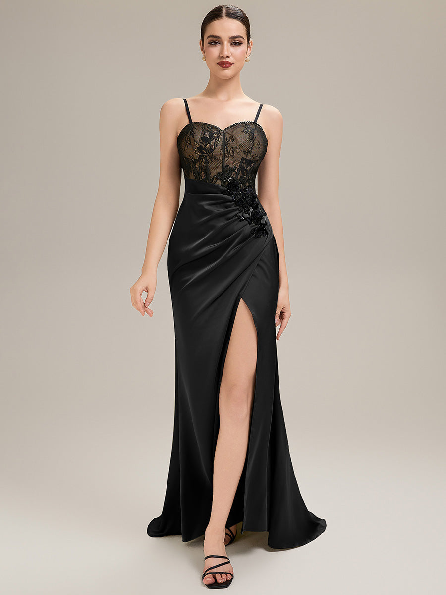 Applique Satin Sleeveless Evening Dress