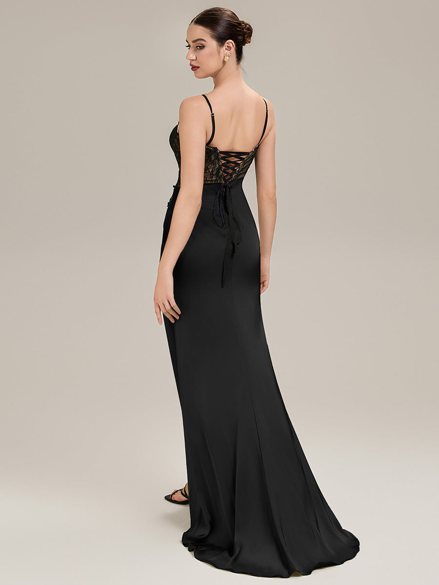 Applique Satin Sleeveless Evening Dress