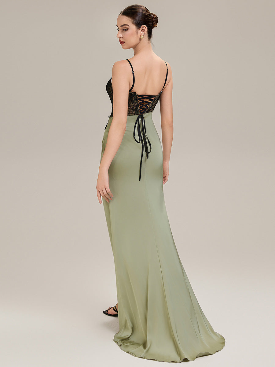Applique Satin Sleeveless Evening Dress