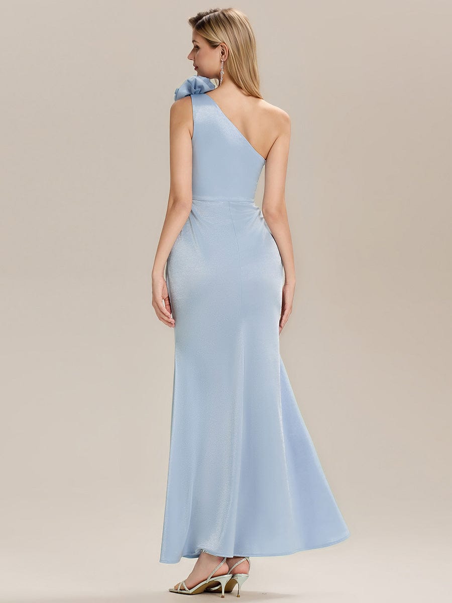 One Shoulder Knit Mermaid Evening Dress #color_Light Blue