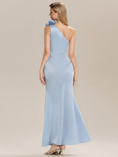 One Shoulder Knit Mermaid Evening Dress #color_Light Blue