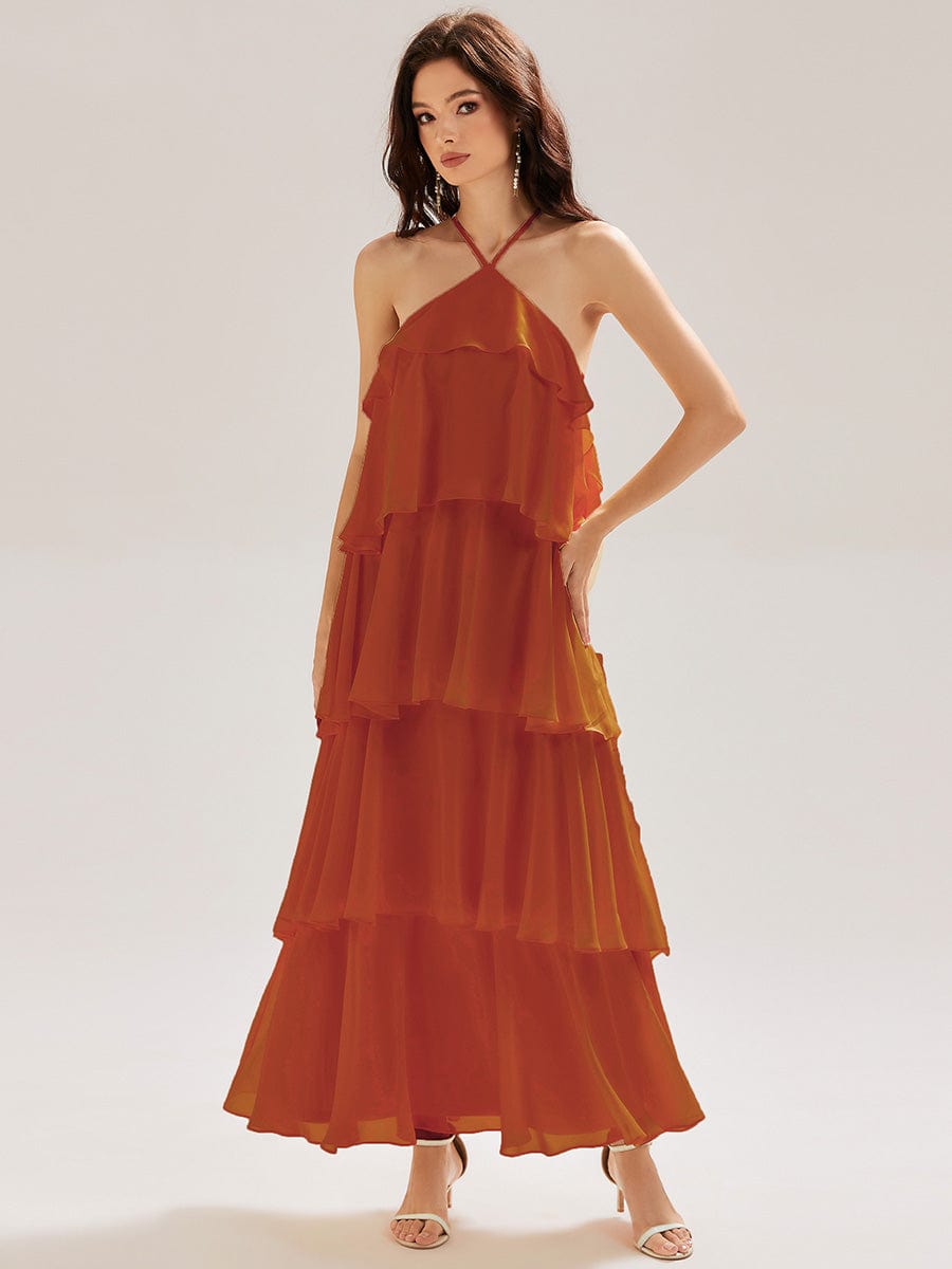Backless Chiffon Tiered Dress #color_Burnt Orange