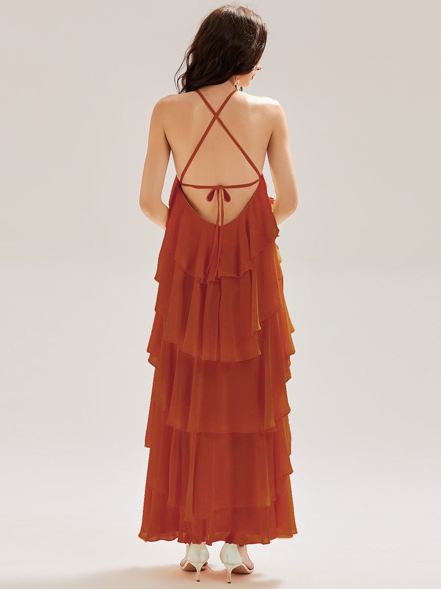 Backless Chiffon Tiered Dress #color_Burnt Orange
