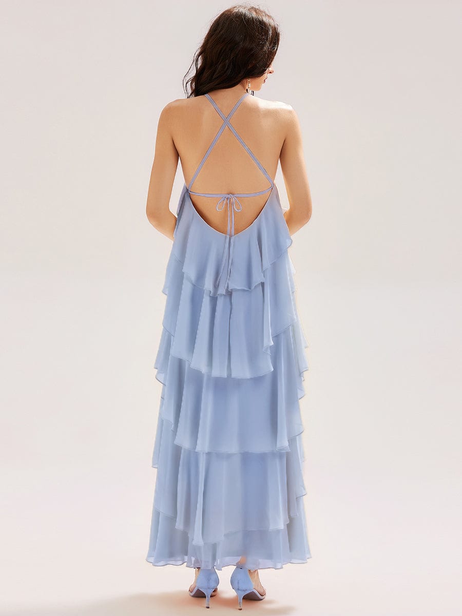 Backless Chiffon Tiered Dress #color_Ice Blue
