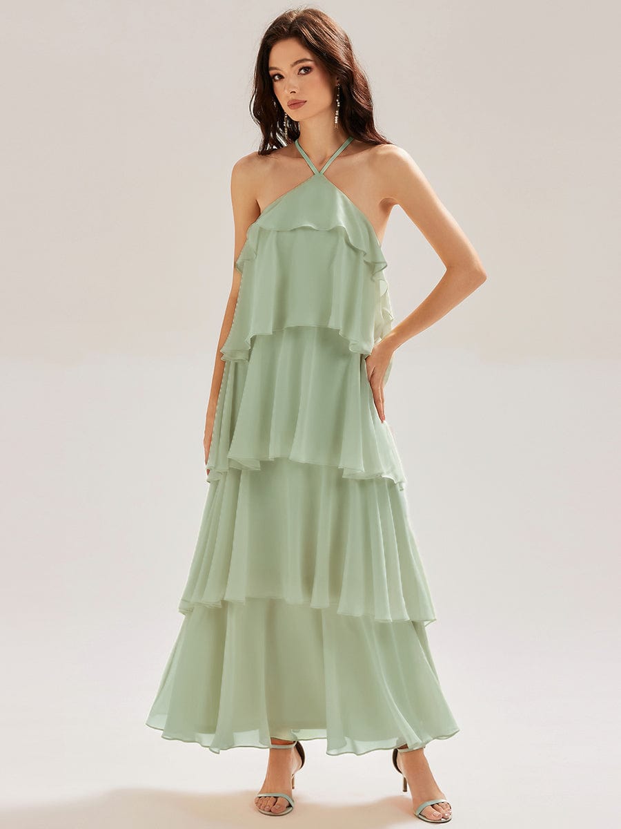 Backless Chiffon Tiered Dress #color_Mint Green