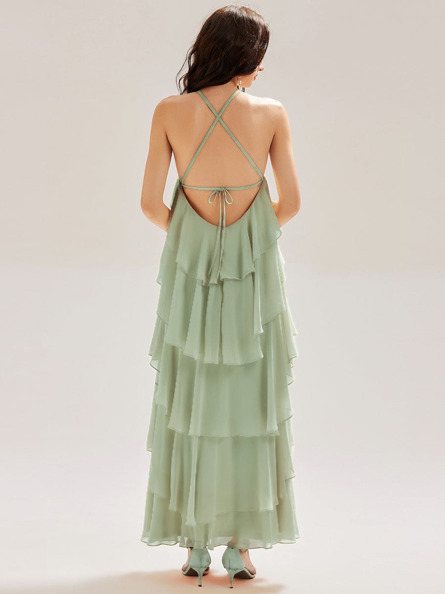 Backless Chiffon Tiered Dress #color_Mint Green