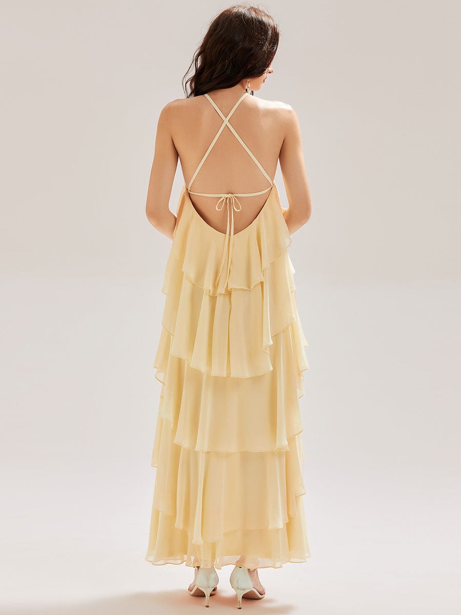 Backless Chiffon Tiered Dress #color_Yellow