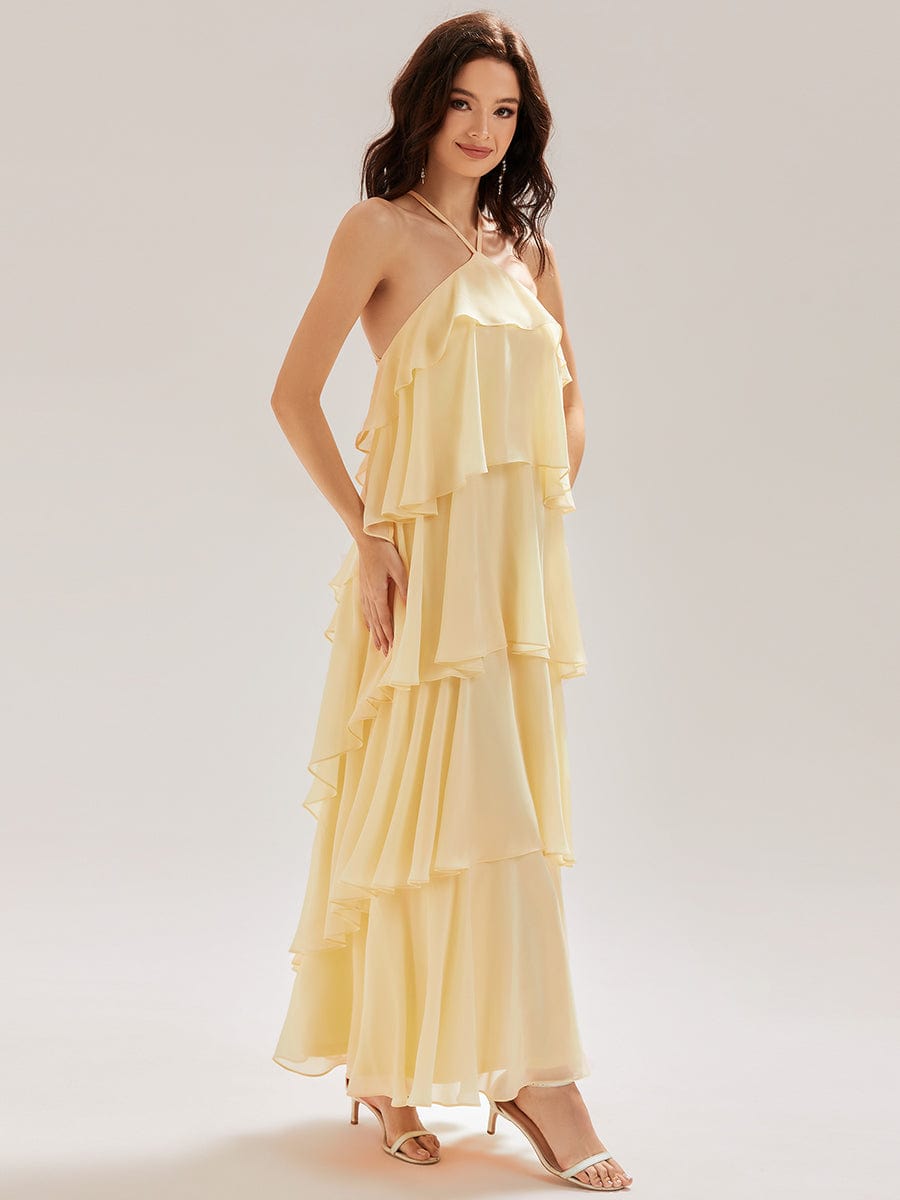 Backless Chiffon Tiered Dress #color_Yellow