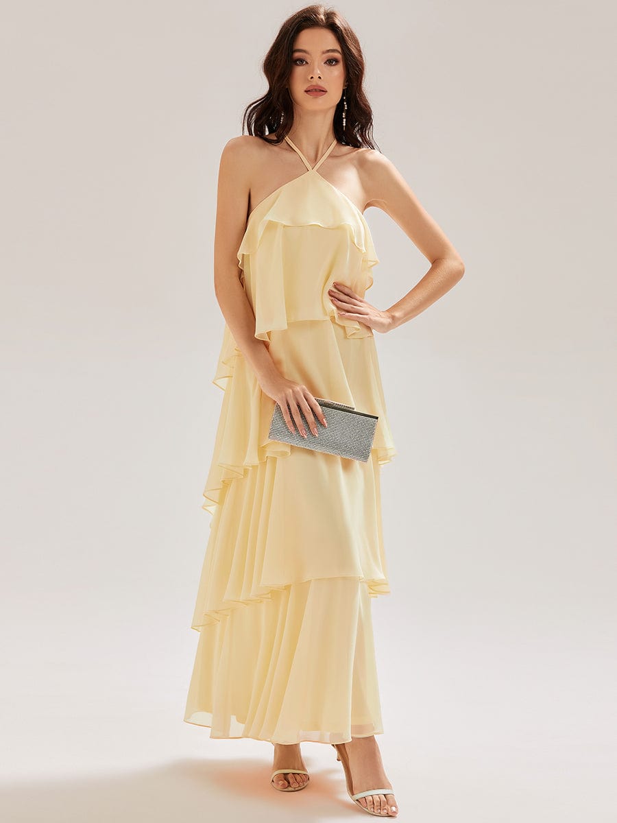 Backless Chiffon Tiered Dress #color_Yellow