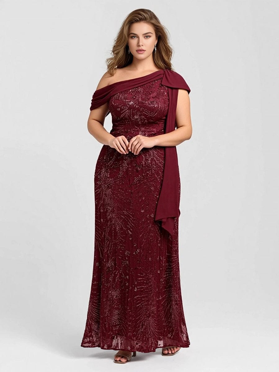 Bow Detail Sequin Drop Shoulder Sleeve Dress #color_Burgundy