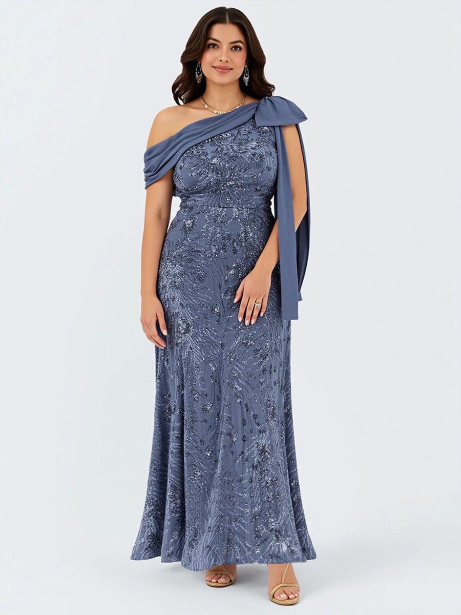 Bow Detail Sequin Drop Shoulder Sleeve Dress #color_Dusty Blue