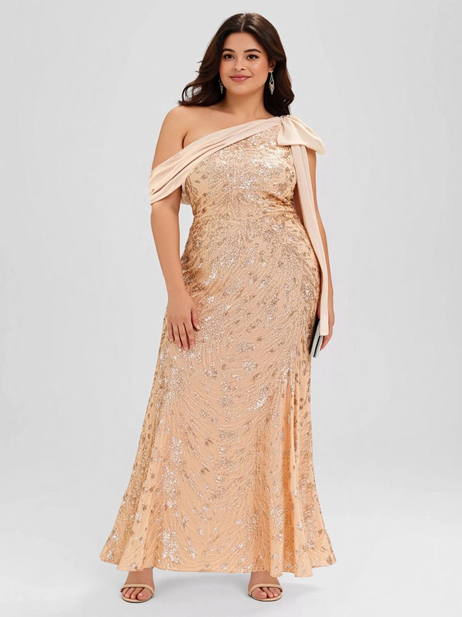 Bow Detail Sequin Drop Shoulder Sleeve Dress #color_Gold