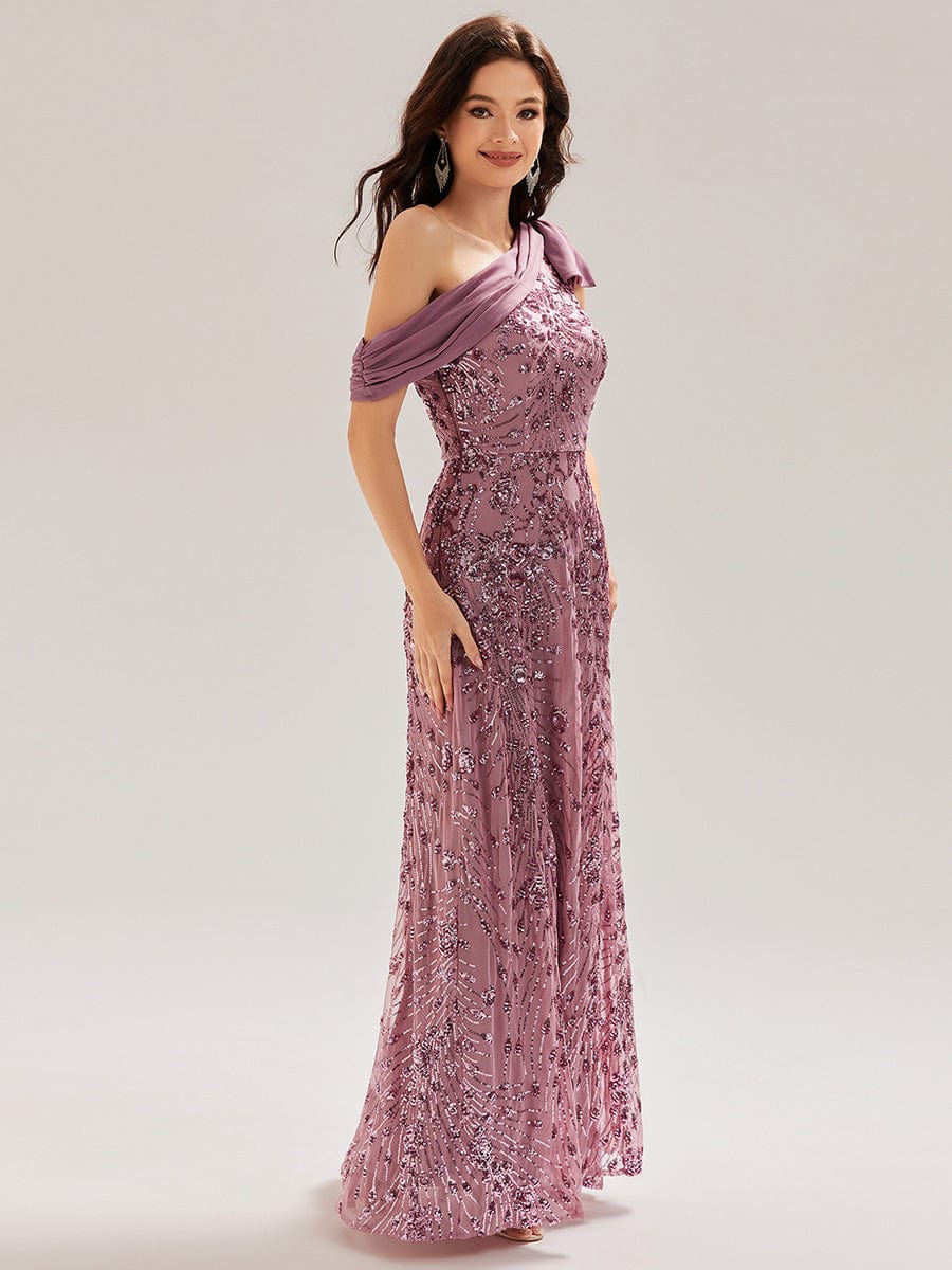 Bow Detail Sequin Drop Shoulder Sleeve Dress #color_Purple Orchid