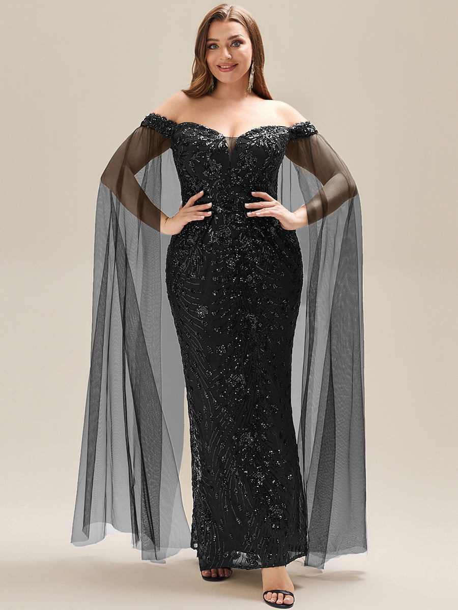 Flowing Ribbons Sequin Sleeveless Evening Dress
