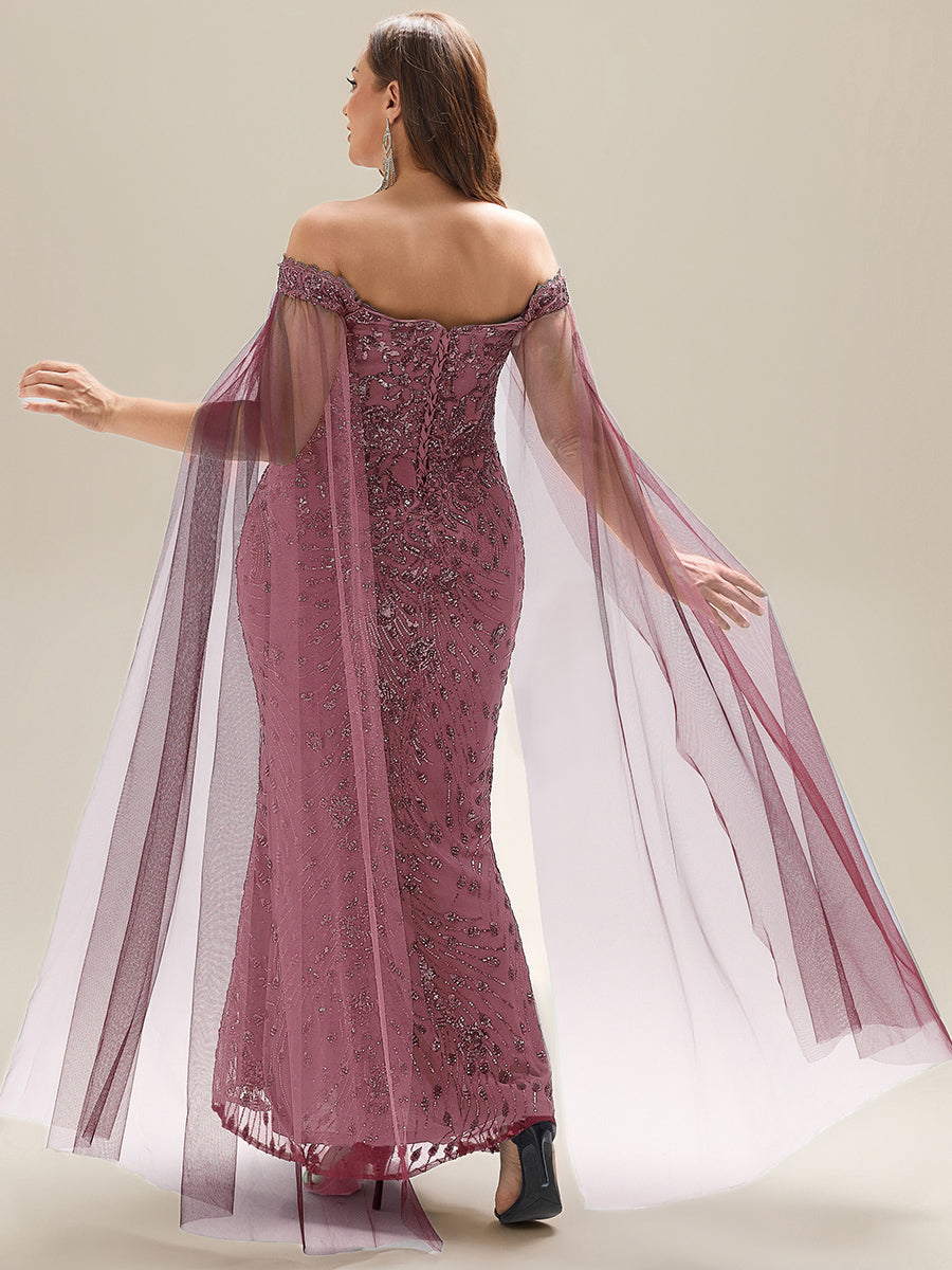 Flowing Ribbons Sequin Sleeveless Evening Dress