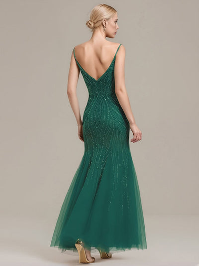 See-through Sequin Mermaid Formal Dress #color_Dark Green