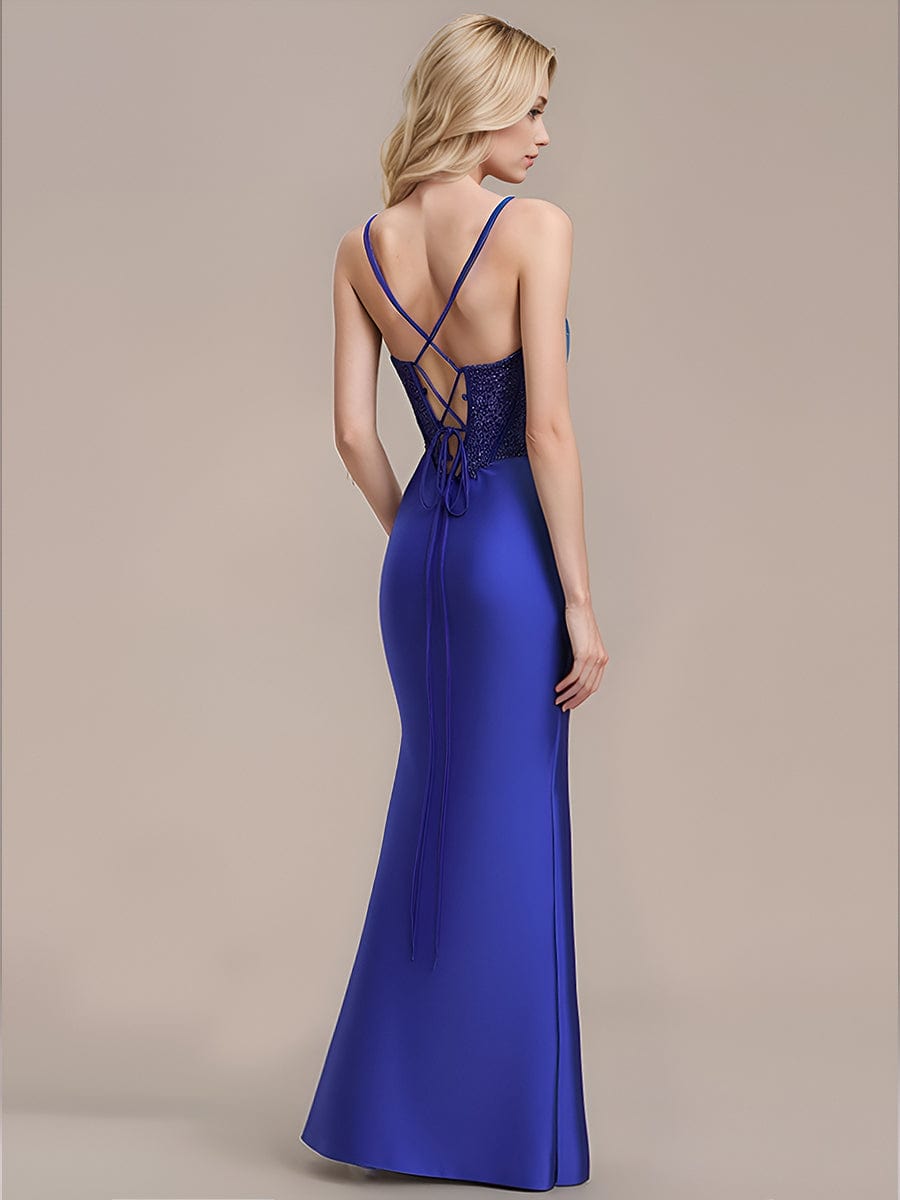 Back-Tie Satin Bodycon Formal Dress #color_Sapphire Blue