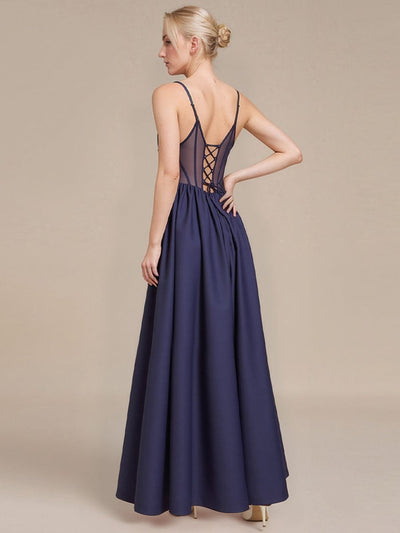 See-Through Satin Sleeveless Formal Dress #color_Navy Blue