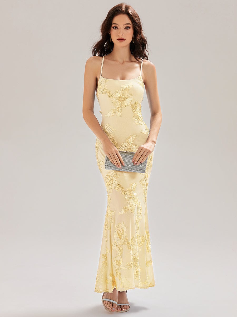 Lace-Up Mesh Mermaid Floral Dress #color_Yellow