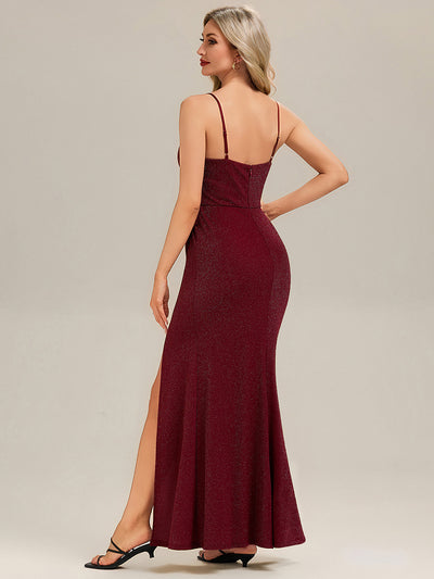 Rhinestone Embellished Knit Sleeveless Evening Dress #color_Burgundy
