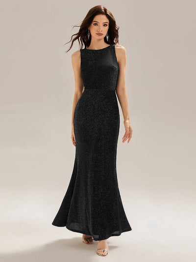 Backless Knit Glitter Mermaid Dress #color_Black