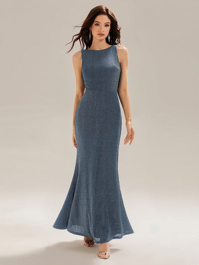 Backless Knit Glitter Mermaid Dress #color_Dusty Blue