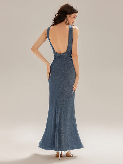 Backless Knit Glitter Mermaid Dress #color_Dusty Blue