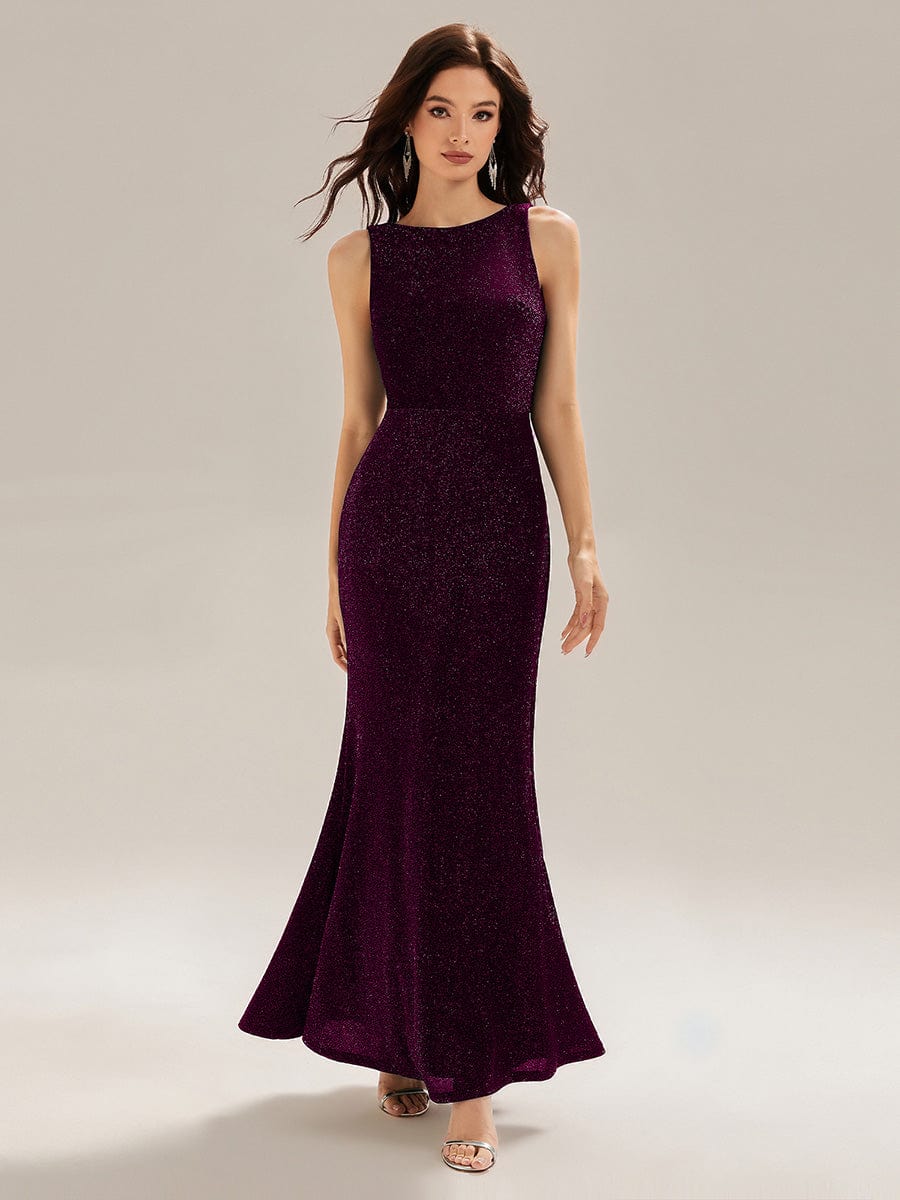 Backless Knit Glitter Mermaid Dress #color_Dark Purple