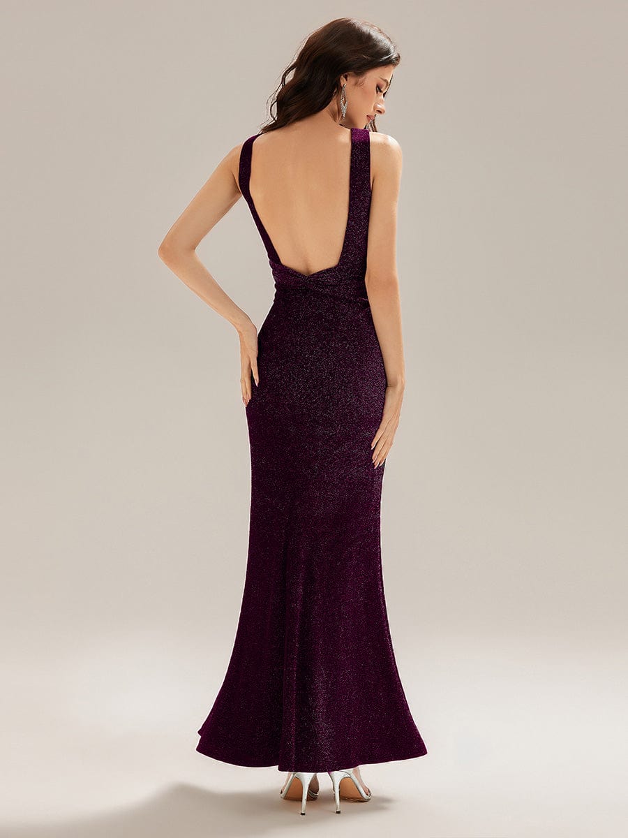 Backless Knit Glitter Mermaid Dress #color_Dark Purple