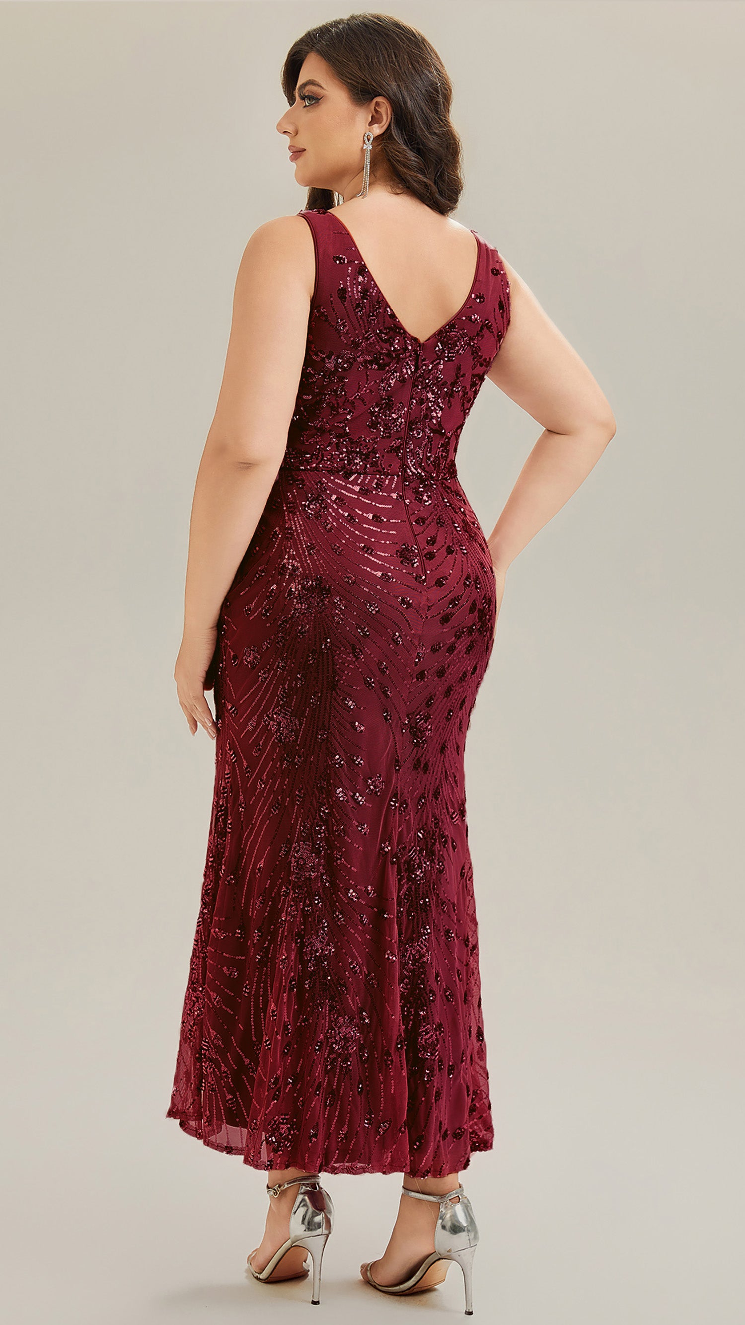 Knotted Sequin Sleeveless Bodycon Evening Dress #color_Burgundy