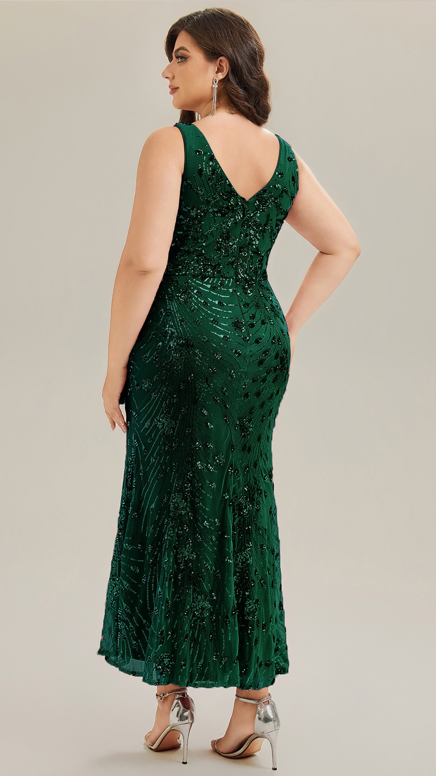 Knotted Sequin Sleeveless Bodycon Evening Dress #color_Dark Green