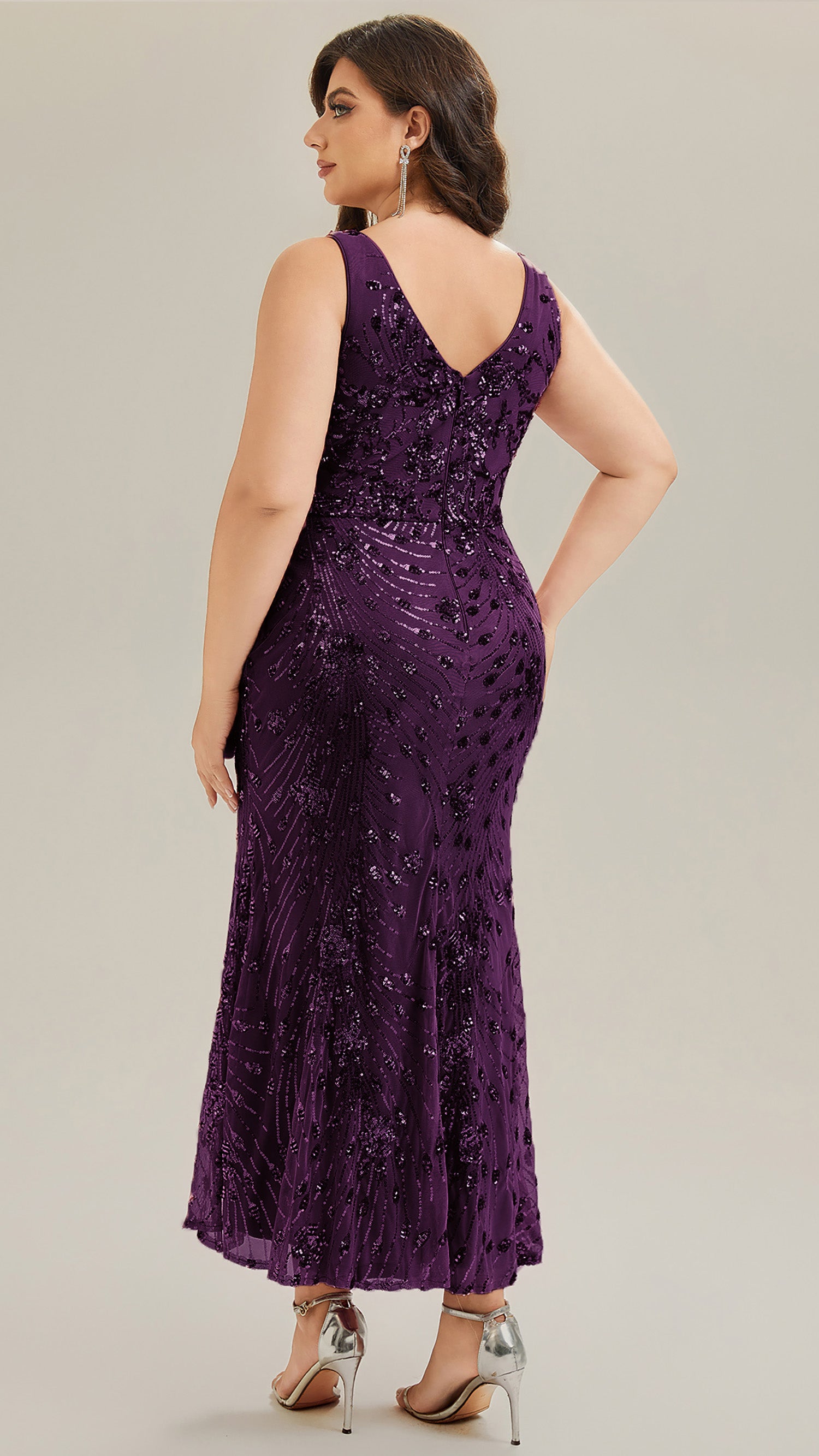 Knotted Sequin Sleeveless Bodycon Evening Dress #color_Dark Purple