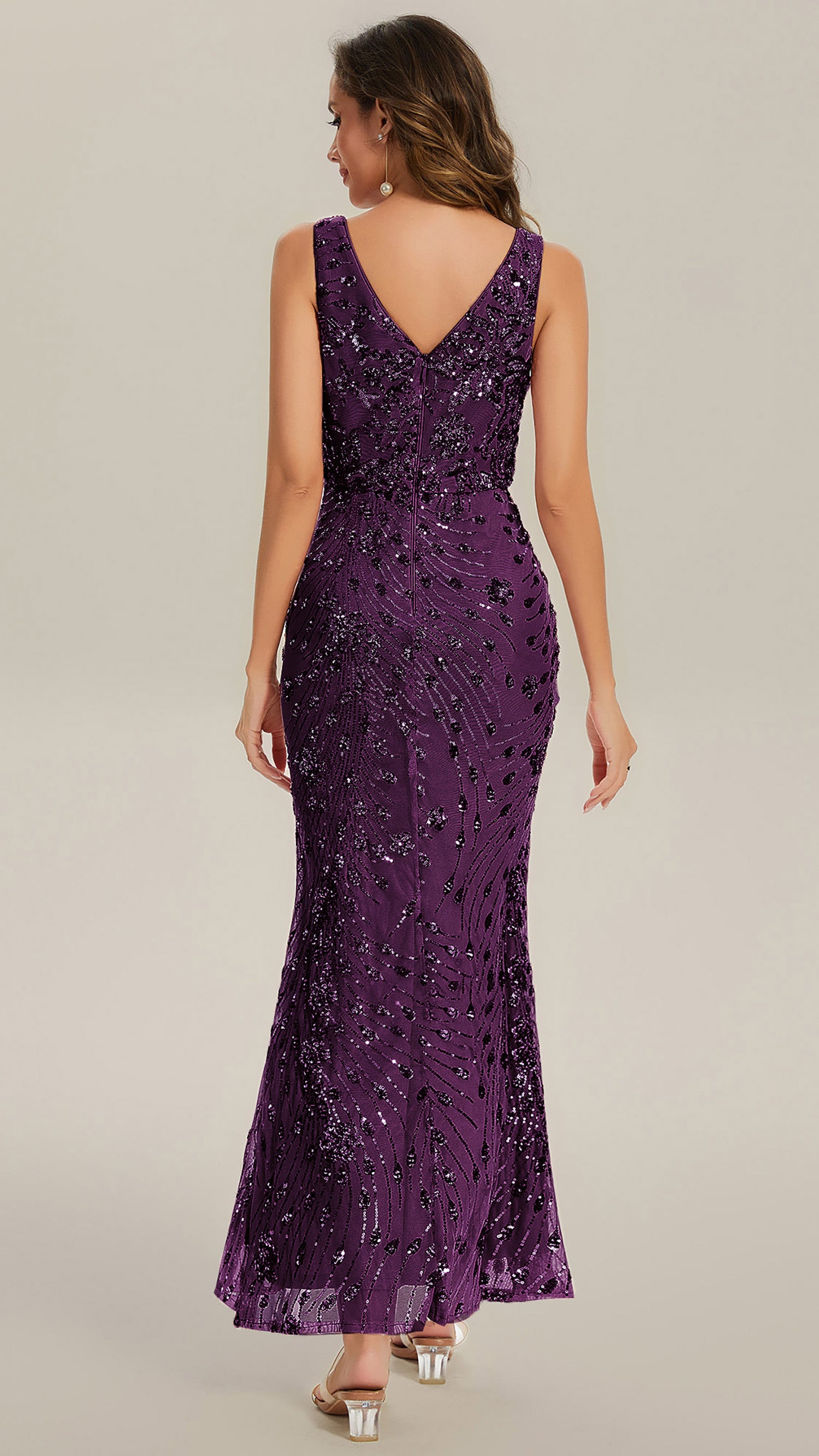Knotted Sequin Sleeveless Bodycon Evening Dress #color_Dark Purple