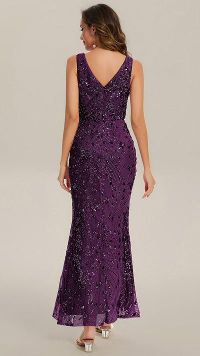 Knotted Sequin Sleeveless Bodycon Evening Dress #color_Dark Purple