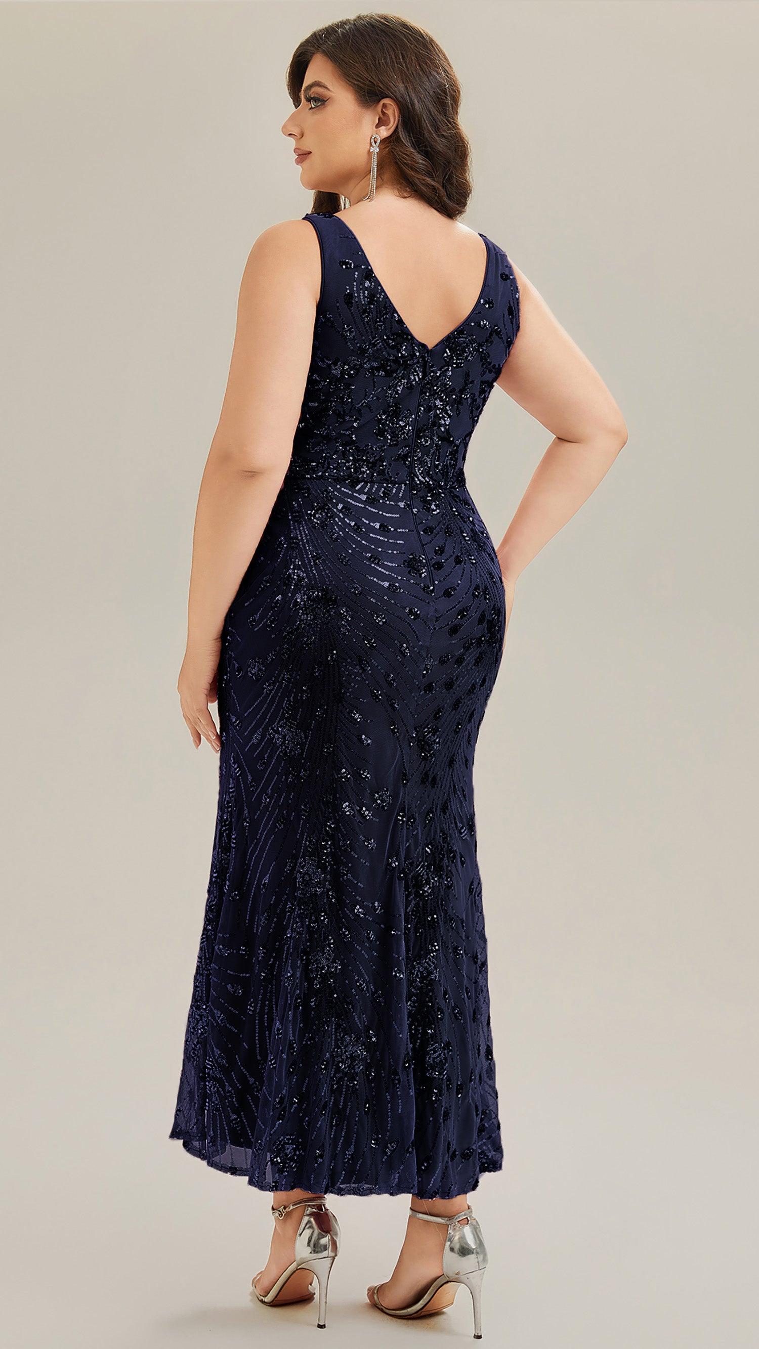 Knotted Sequin Sleeveless Bodycon Evening Dress #color_Navy Blue